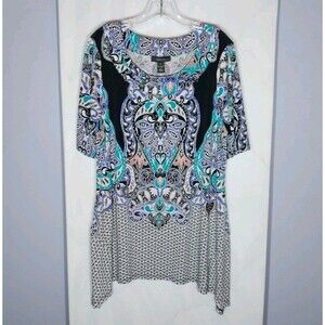 Womens XL Stretch Tunic Sharkbite Hem Boho Festival Long Top Dress